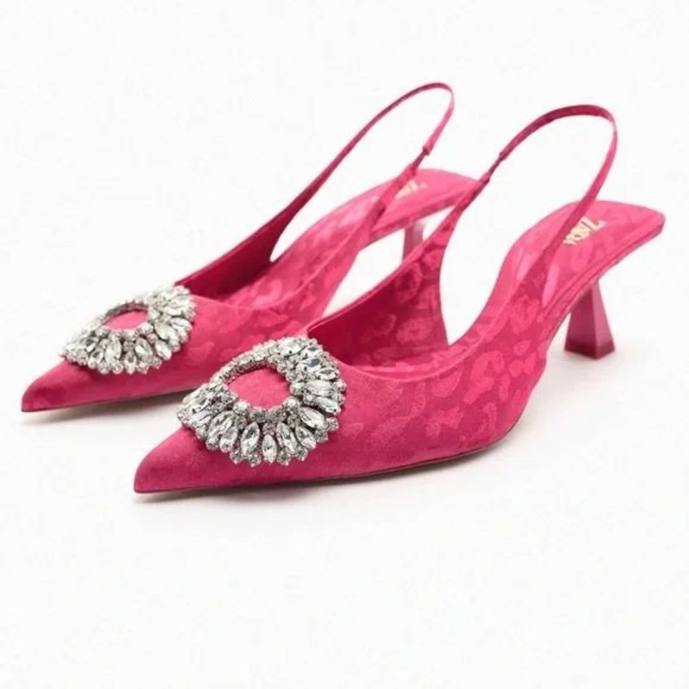 ZARA EMBELLISHED HEELED SLINGBACKS